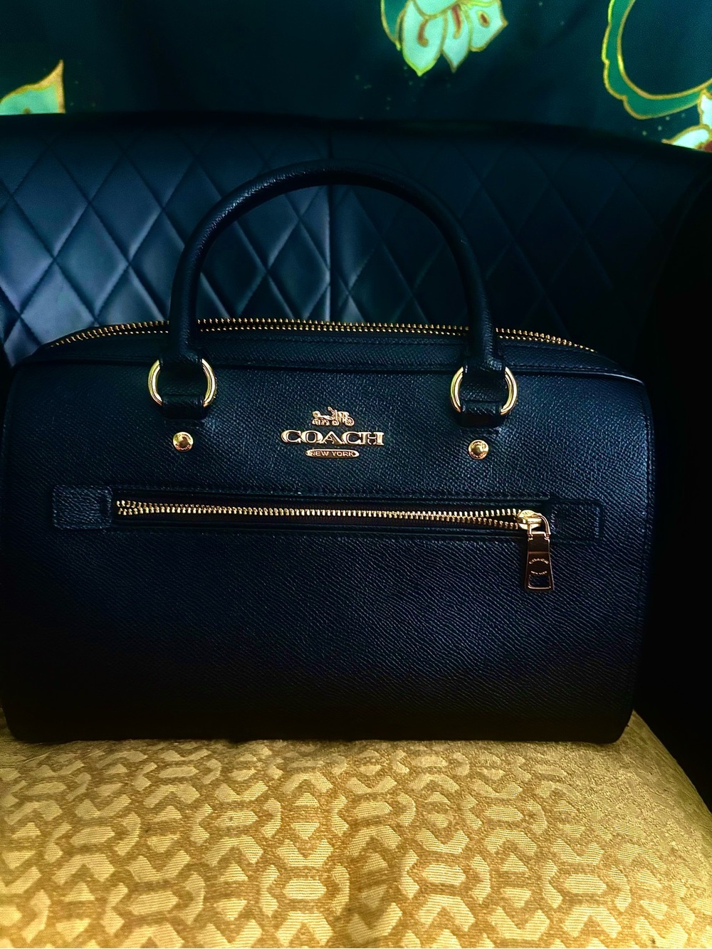 Coach Black Leather Bowling Satchel with Gold Hardware